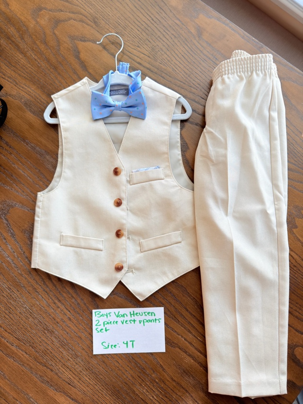 Van Heusen Cream Vest and Pants with Light Blue Bow Tie